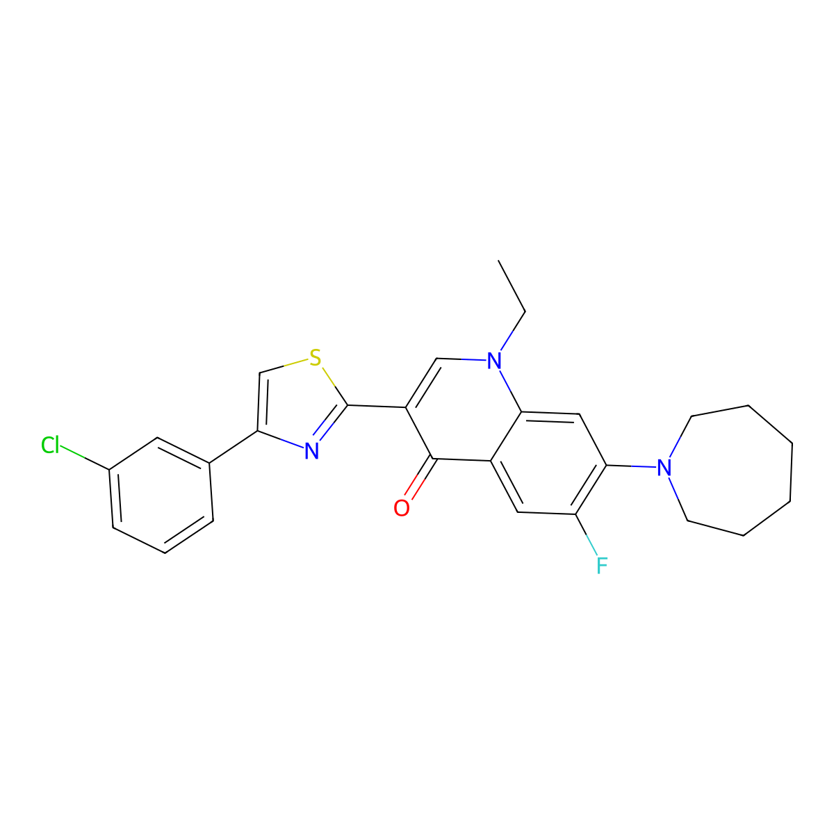 7-(Azepan-1-yl)-3-[4-(3-chlorophenyl)-1,3-thiazol-2-yl]-1-ethyl-6-fluoro-1,4-dihydroquinolin-4-one molecular structure, CAS 2320546-58-3