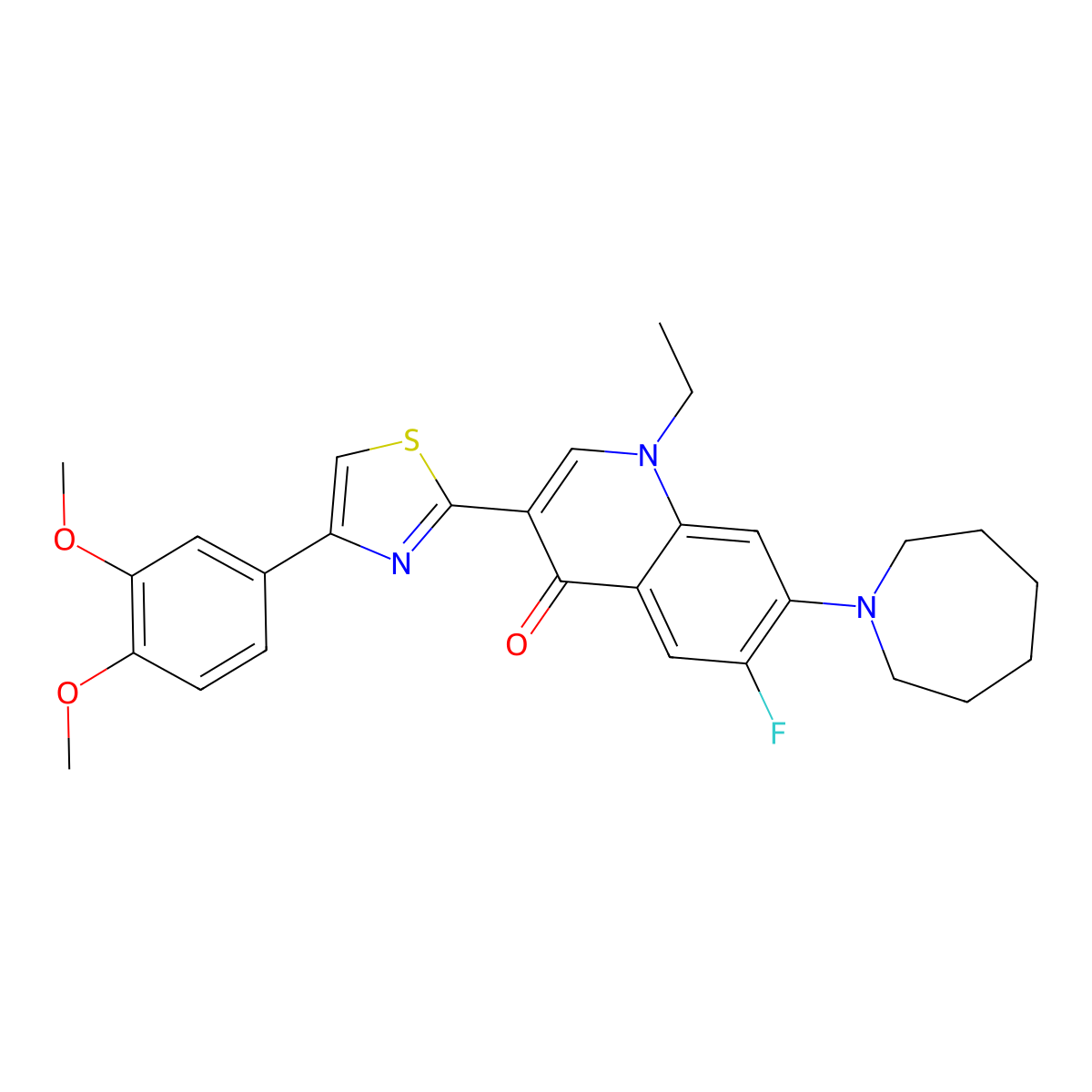 7-(Azepan-1-yl)-3-[4-(3,4-dimethoxyphenyl)-1,3-thiazol-2-yl]-1-ethyl-6-fluoro-1,4-dihydroquinolin-4-one molecular structure, CAS 2320547-30-4
