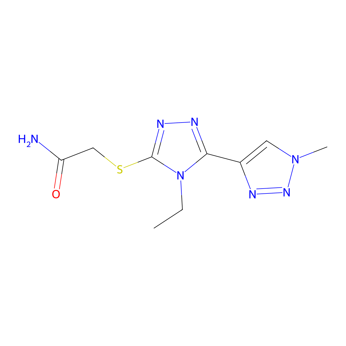 2-{[4-ethyl-5-(1-methyl-1H-1,2,3-triazol-4-yl)-4H-1,2,4-triazol-3-yl]sulfanyl}acetamide molecular structure, CAS 2320571-74-0