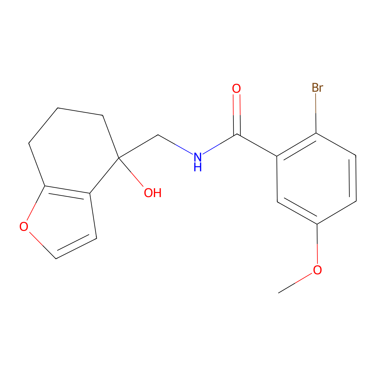 2-bromo-N-[(4-hydroxy-4,5,6,7-tetrahydro-1-benzofuran-4-yl)methyl]-5-methoxybenzamide molecular structure, CAS 2320571-85-3