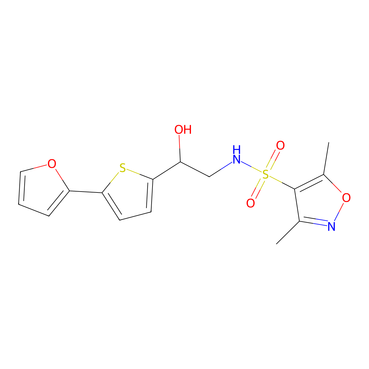 N-{2-[5-(furan-2-yl)thiophen-2-yl]-2-hydroxyethyl}-3,5-dimethyl-1,2-oxazole-4-sulfonamide molecular structure, CAS 2320572-12-9