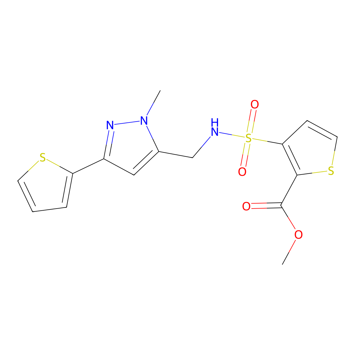 methyl 3-({[1-methyl-3-(thiophen-2-yl)-1H-pyrazol-5-yl]methyl}sulfamoyl)thiophene-2-carboxylate molecular structure, CAS 2320572-22-1