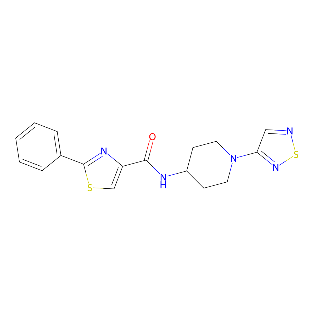 2-phenyl-N-[1-(1,2,5-thiadiazol-3-yl)piperidin-4-yl]-1,3-thiazole-4-carboxamide molecular structure, CAS 2320572-29-8