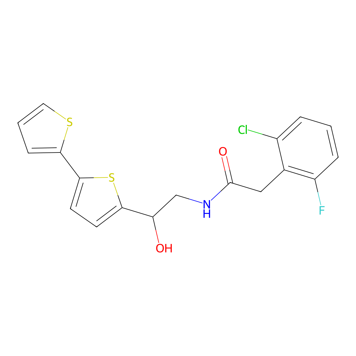 N-(2-{[2,2'-bithiophene]-5-yl}-2-hydroxyethyl)-2-(2-chloro-6-fluorophenyl)acetamide molecular structure, CAS 2320572-44-7