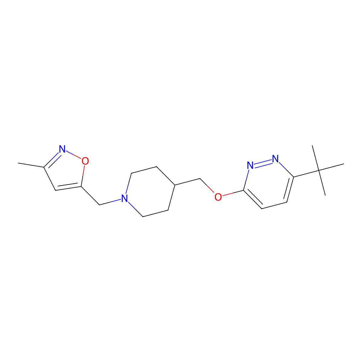 3-Tert-butyl-6-({1-[(3-methyl-1,2-oxazol-5-yl)methyl]piperidin-4-yl}methoxy)pyridazine molecular structure, CAS 2320572-60-7