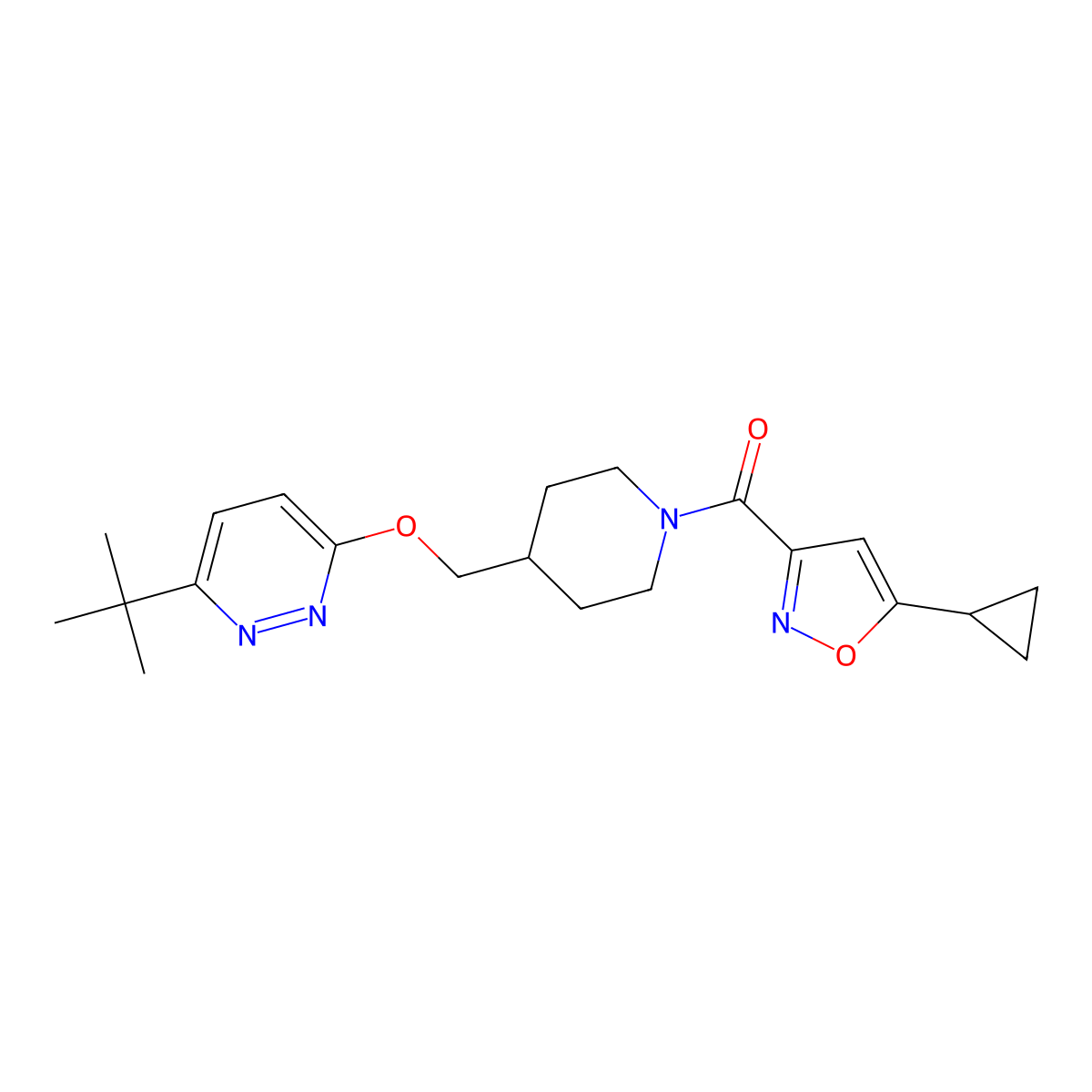 3-Tert-butyl-6-{[1-(5-cyclopropyl-1,2-oxazole-3-carbonyl)piperidin-4-yl]methoxy}pyridazine molecular structure, CAS 2320572-64-1