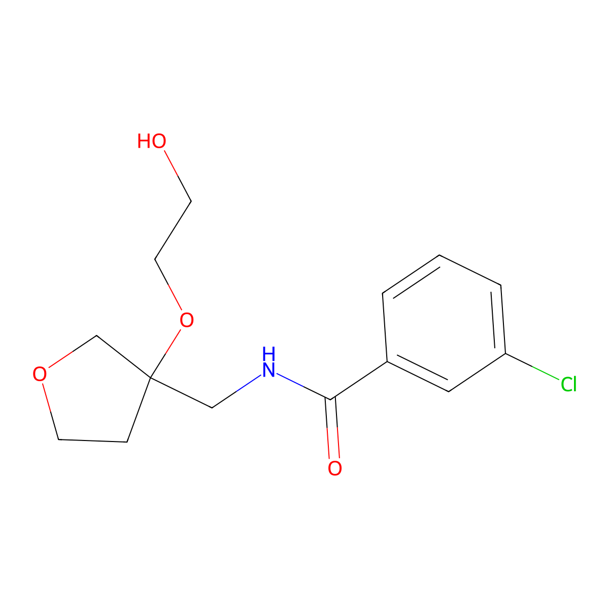 3-chloro-N-{[3-(2-hydroxyethoxy)oxolan-3-yl]methyl}benzamide molecular structure, CAS 2320572-68-5