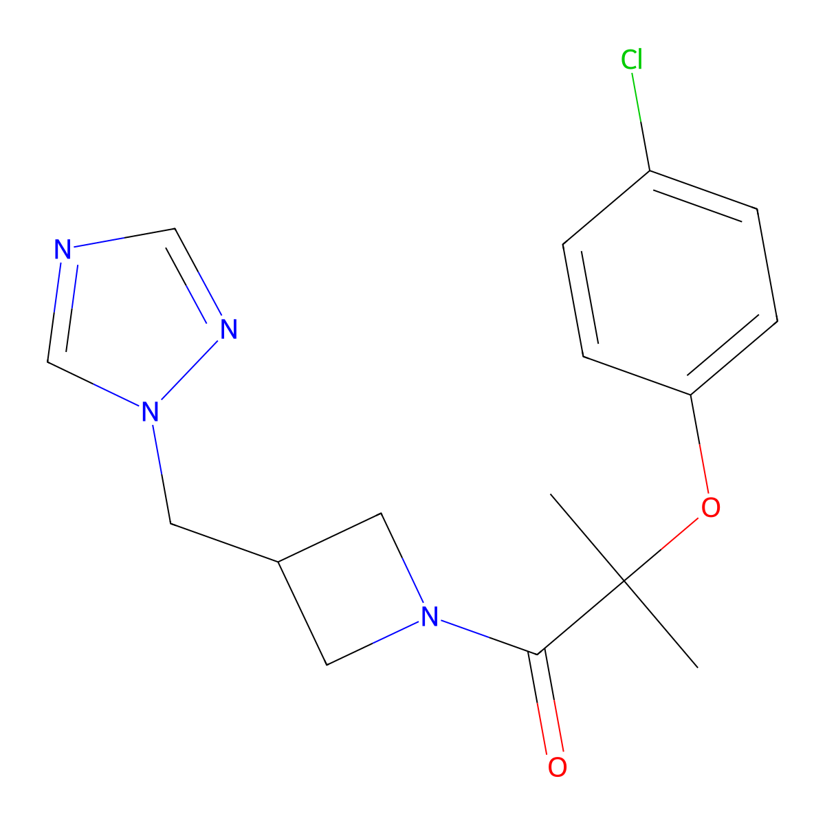 1-(3-((1H-1,2,4-triazol-1-yl)methyl)azetidin-1-yl)-2-(4-chlorophenoxy)-2-methylpropan-1-one molecular structure, CAS 2320572-71-0