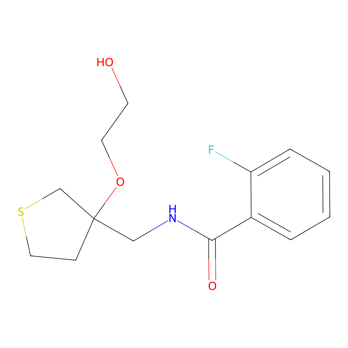 2-fluoro-N-{[3-(2-hydroxyethoxy)thiolan-3-yl]methyl}benzamide molecular structure, CAS 2320573-34-8