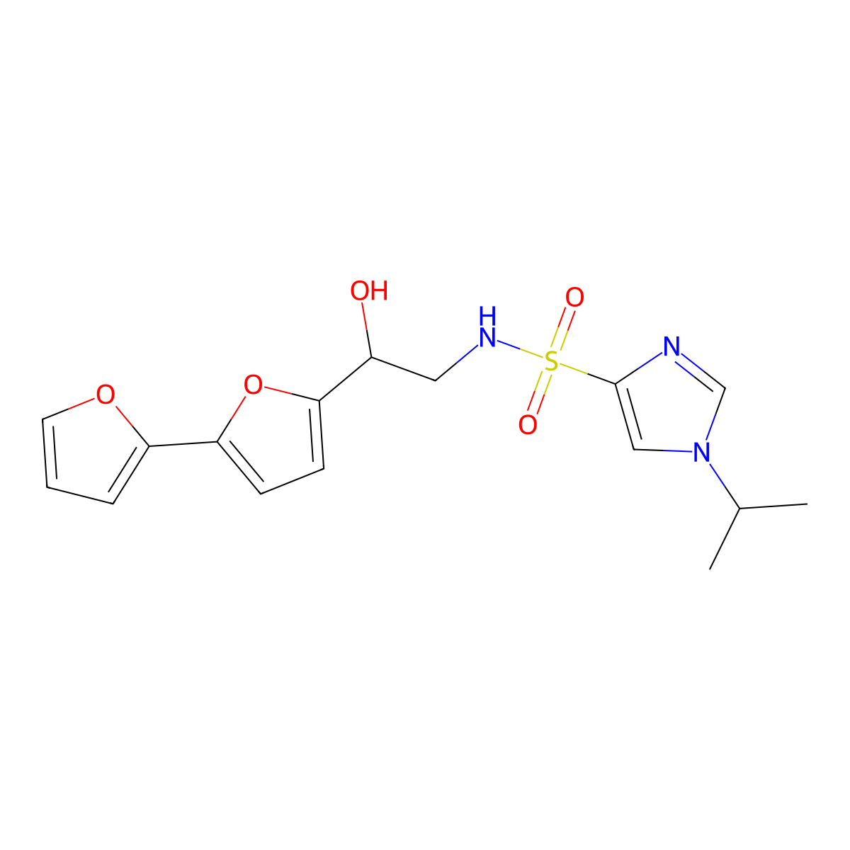 N-(2-{[2,2'-bifuran]-5-yl}-2-hydroxyethyl)-1-(propan-2-yl)-1H-imidazole-4-sulfonamide molecular structure, CAS 2320573-41-7