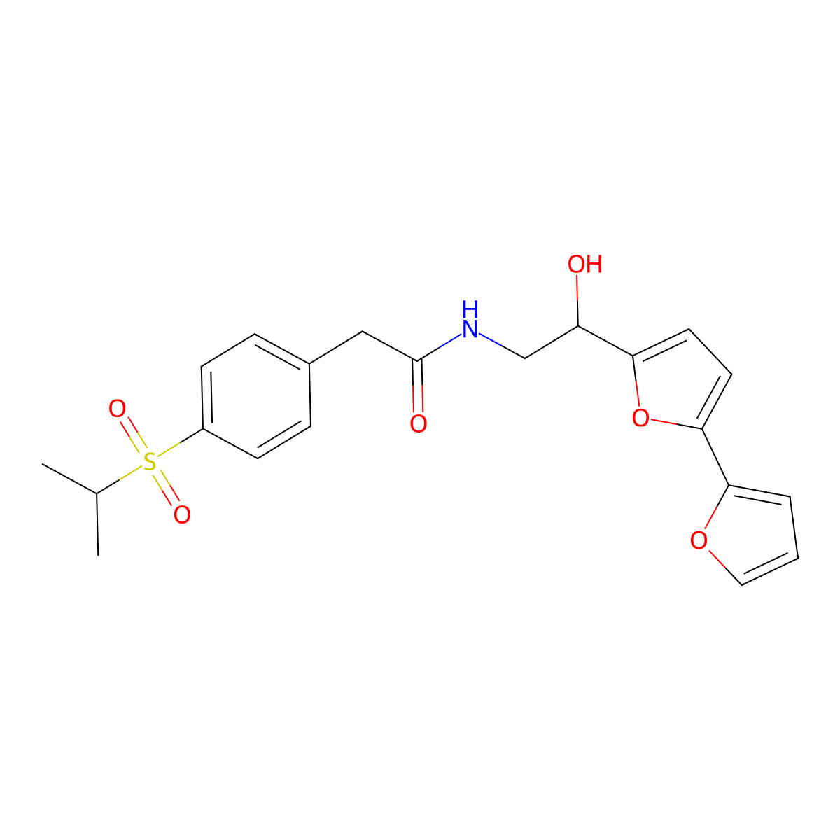 N-(2-{[2,2'-bifuran]-5-yl}-2-hydroxyethyl)-2-[4-(propane-2-sulfonyl)phenyl]acetamide molecular structure, CAS 2320573-59-7