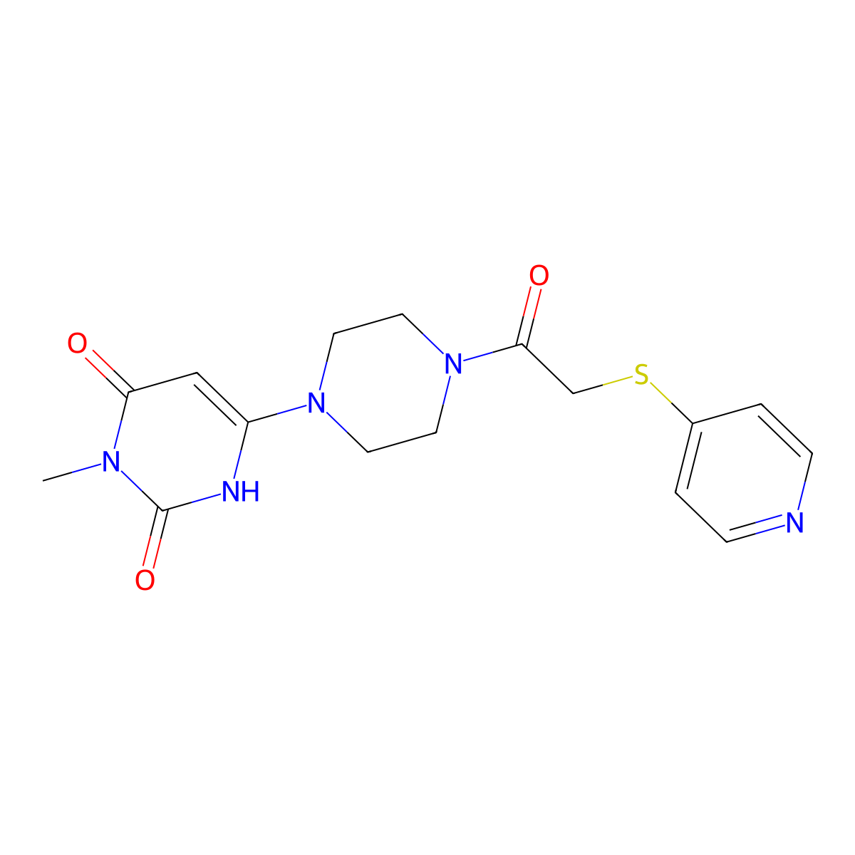 3-methyl-6-(4-(2-(pyridin-4-ylthio)acetyl)piperazin-1-yl)pyrimidine-2,4(1H,3H)-dione molecular structure, CAS 2320573-60-0