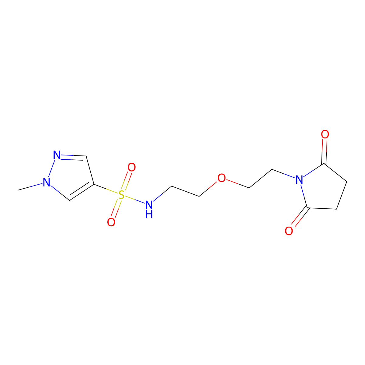 N-{2-[2-(2,5-dioxopyrrolidin-1-yl)ethoxy]ethyl}-1-methyl-1H-pyrazole-4-sulfonamide molecular structure, CAS 2320573-70-2