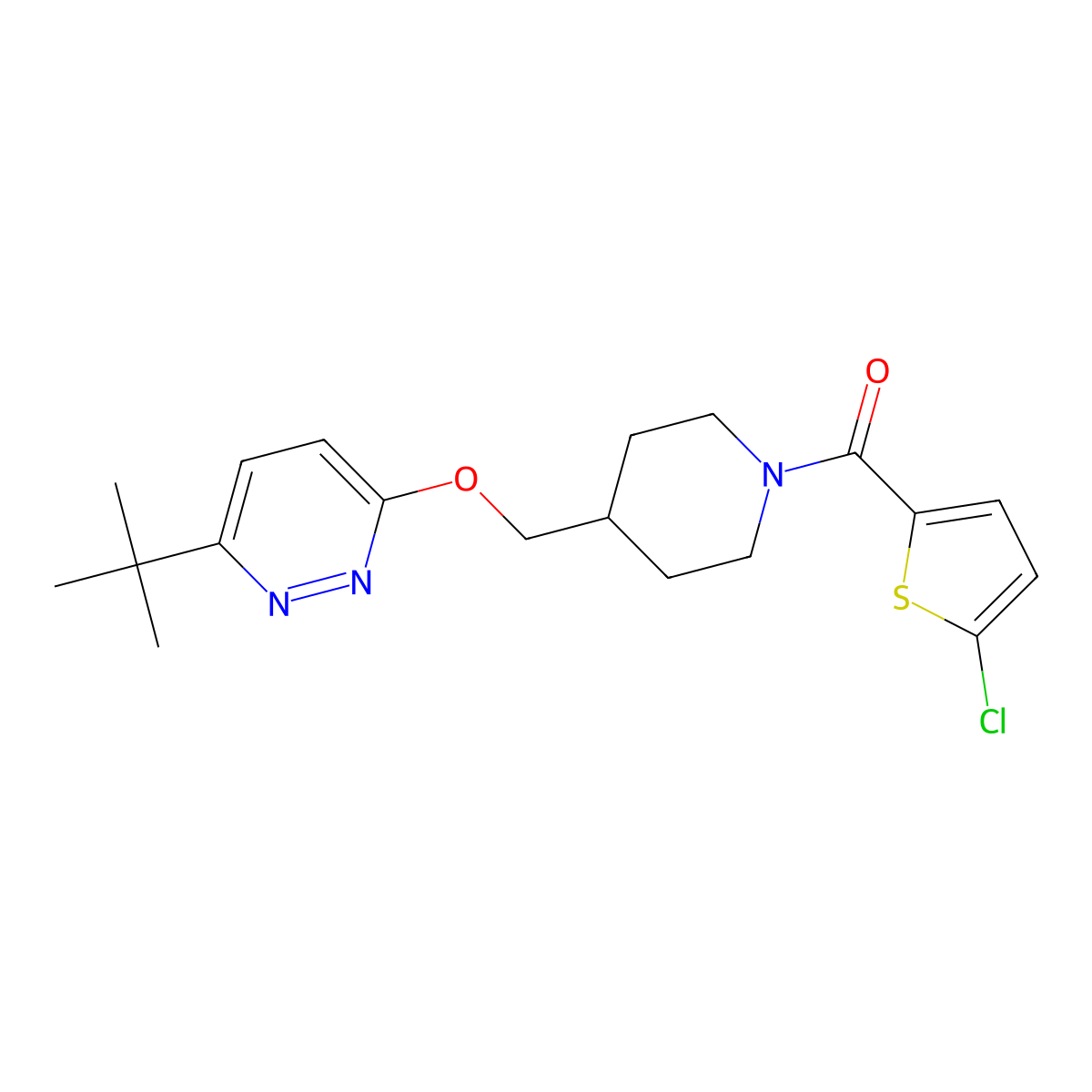 3-Tert-butyl-6-{[1-(5-chlorothiophene-2-carbonyl)piperidin-4-yl]methoxy}pyridazine molecular structure, CAS 2320573-79-1