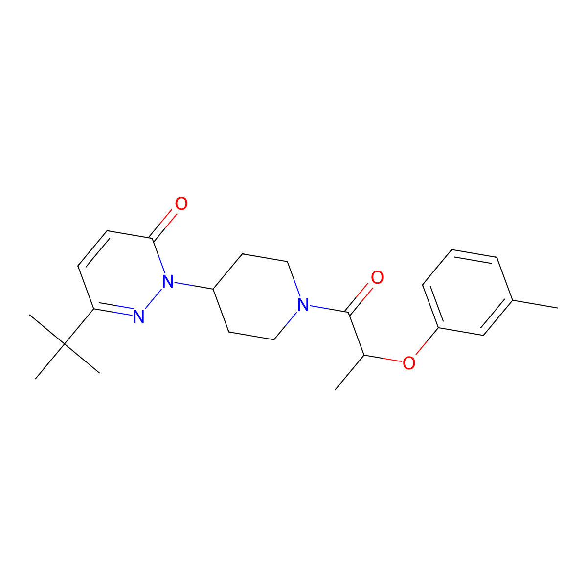 6-Tert-butyl-2-{1-[2-(3-methylphenoxy)propanoyl]piperidin-4-yl}-2,3-dihydropyridazin-3-one molecular structure, CAS 2320573-88-2