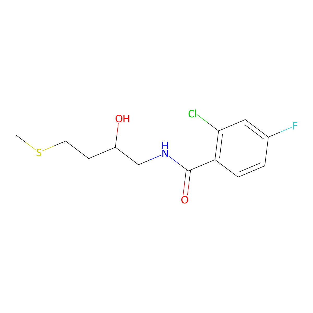 2-chloro-4-fluoro-N-[2-hydroxy-4-(methylsulfanyl)butyl]benzamide molecular structure, CAS 2320574-06-7