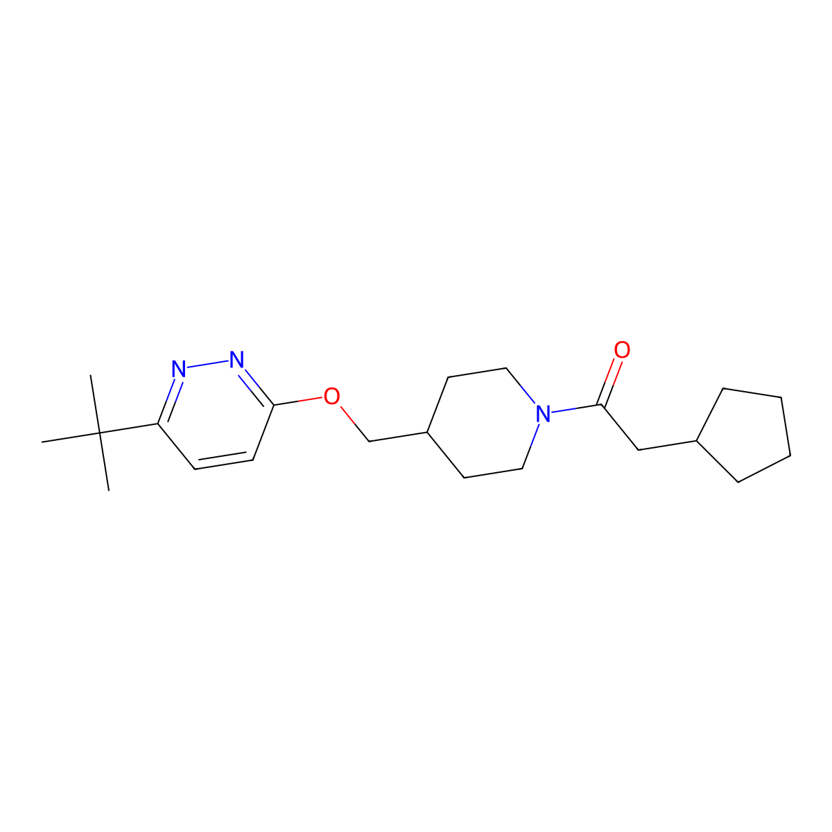 1-(4-{[(6-Tert-butylpyridazin-3-yl)oxy]methyl}piperidin-1-yl)-2-cyclopentylethan-1-one molecular structure, CAS 2320574-29-4
