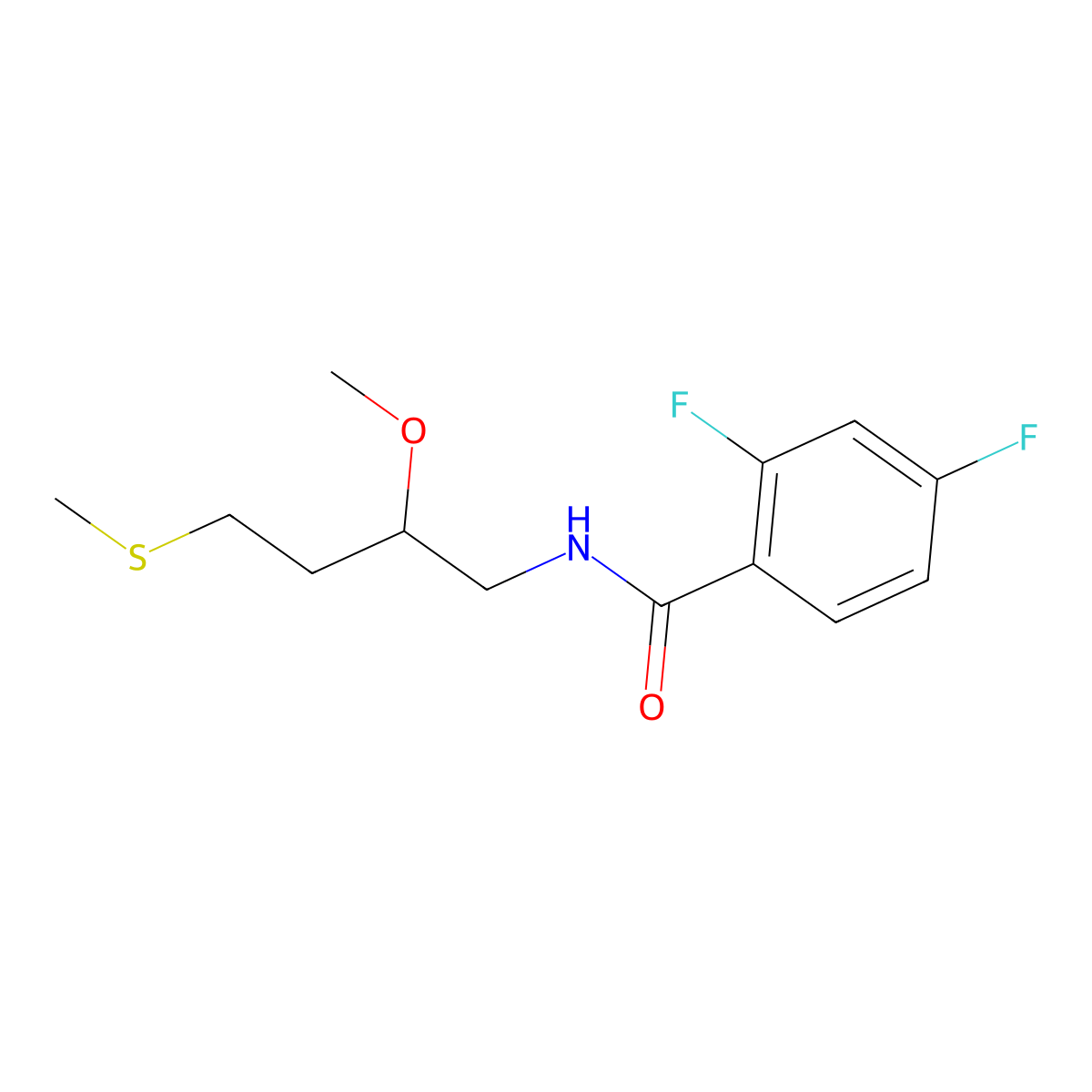 2,4-difluoro-N-[2-methoxy-4-(methylsulfanyl)butyl]benzamide molecular structure, CAS 2320574-47-6