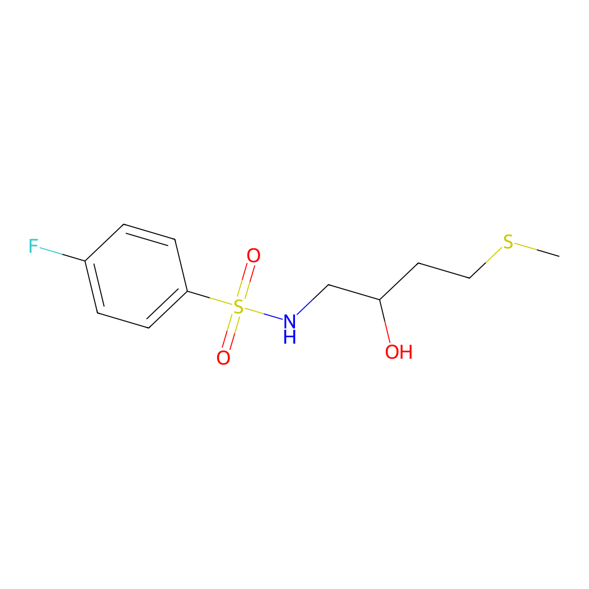 4-fluoro-N-[2-hydroxy-4-(methylsulfanyl)butyl]benzene-1-sulfonamide molecular structure, CAS 2320574-73-8