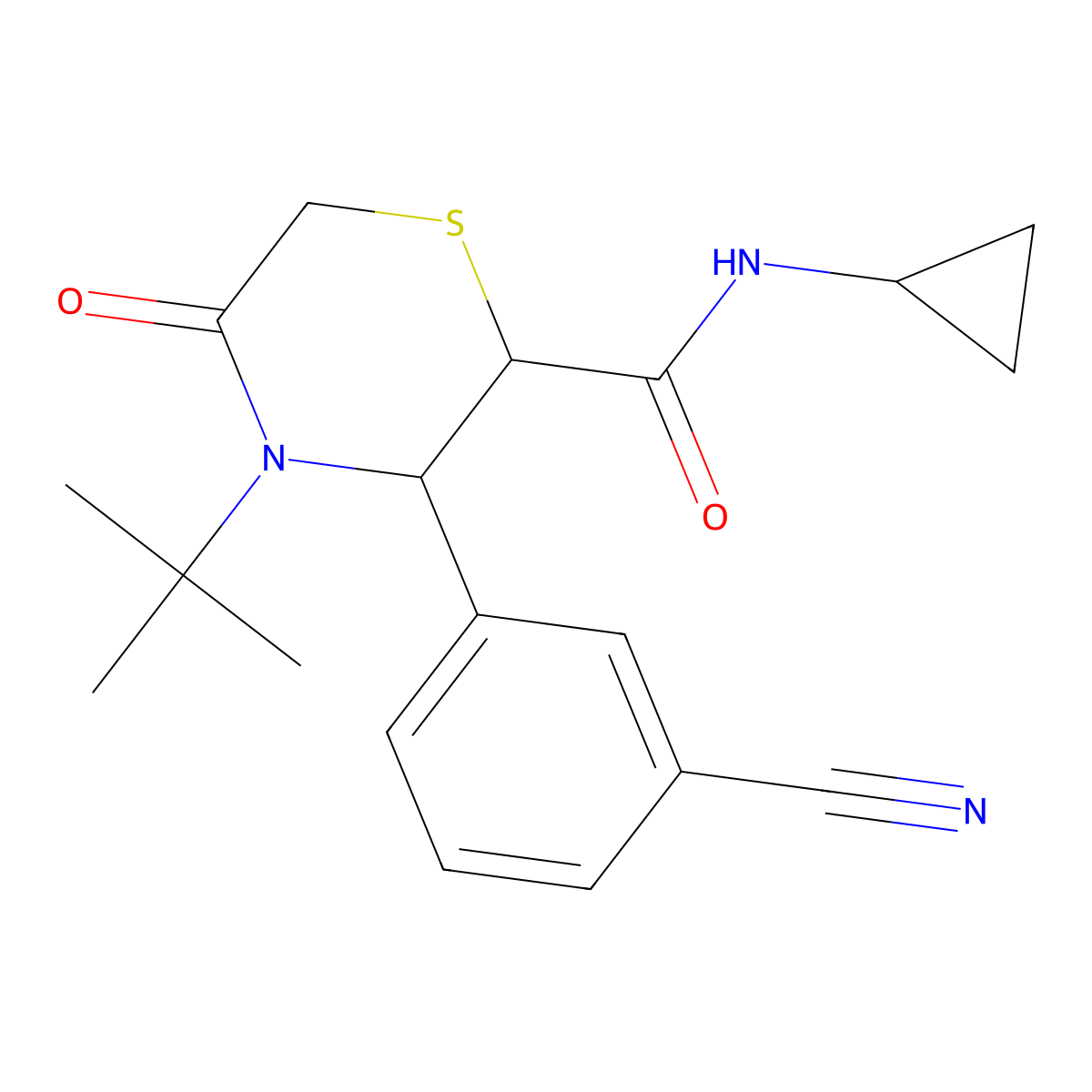 4-tert-butyl-3-(3-cyanophenyl)-N-cyclopropyl-5-oxothiomorpholine-2-carboxamide molecular structure, CAS 2320574-78-3