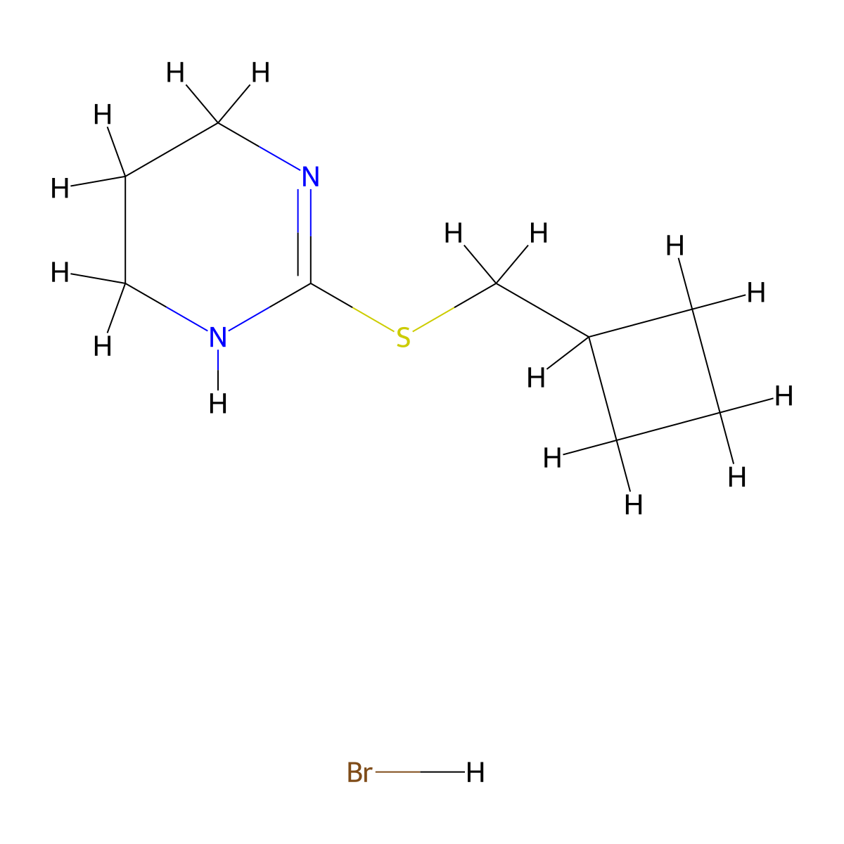 2-[(Cyclobutylmethyl)sulfanyl]-1,4,5,6-tetrahydropyrimidine hydrobromide molecular structure, CAS 2320575-05-9