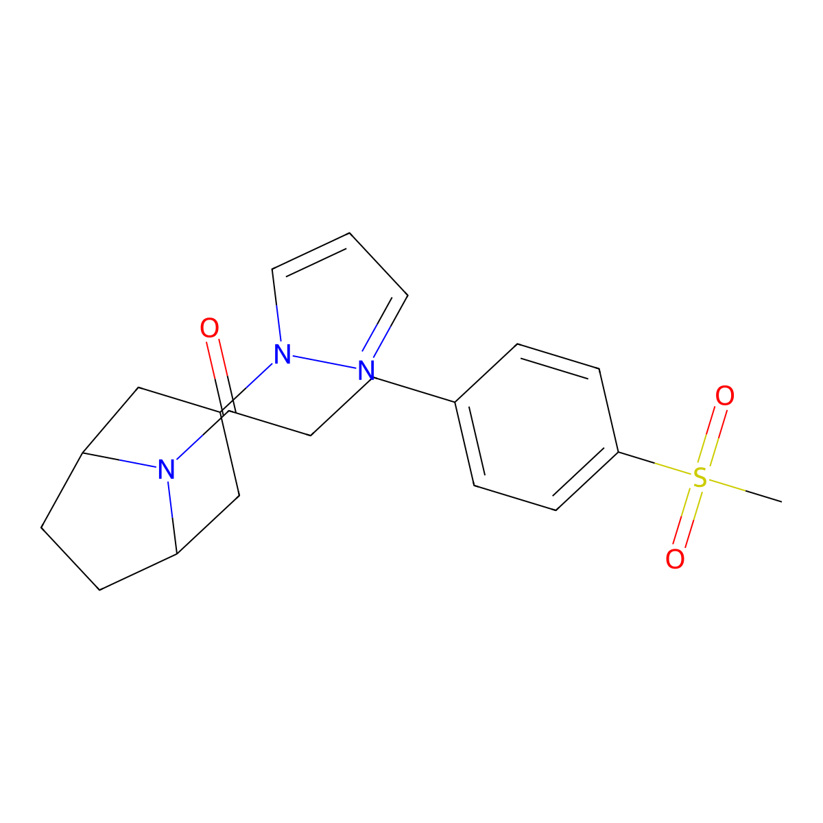 1-((1R,5S)-3-(1H-pyrazol-1-yl)-8-azabicyclo[3.2.1]octan-8-yl)-3-(4-(methylsulfonyl)phenyl)propan-1-one molecular structure, CAS 2320575-07-1