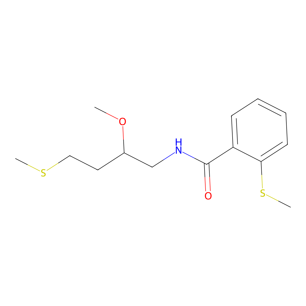 N-[2-methoxy-4-(methylsulfanyl)butyl]-2-(methylsulfanyl)benzamide molecular structure, CAS 2320575-09-3