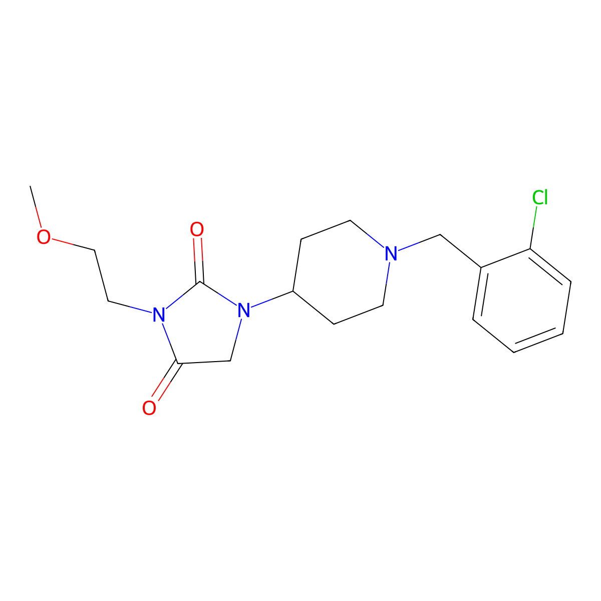 1-{1-[(2-Chlorophenyl)methyl]piperidin-4-yl}-3-(2-methoxyethyl)imidazolidine-2,4-dione molecular structure, CAS 2320575-33-3