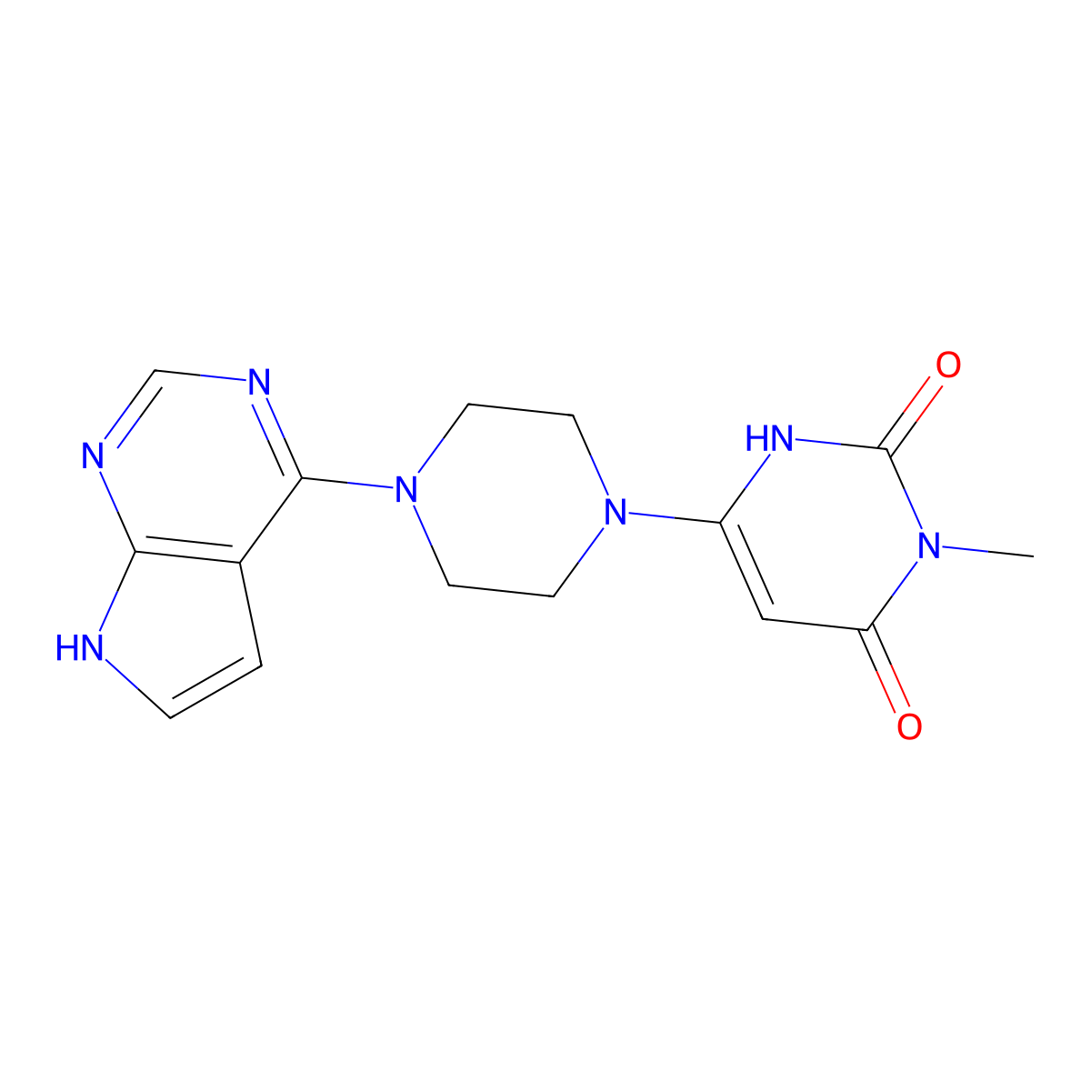 6-(4-(7H-pyrrolo[2,3-d]pyrimidin-4-yl)piperazin-1-yl)-3-methylpyrimidine-2,4(1H,3H)-dione molecular structure, CAS 2320575-39-9