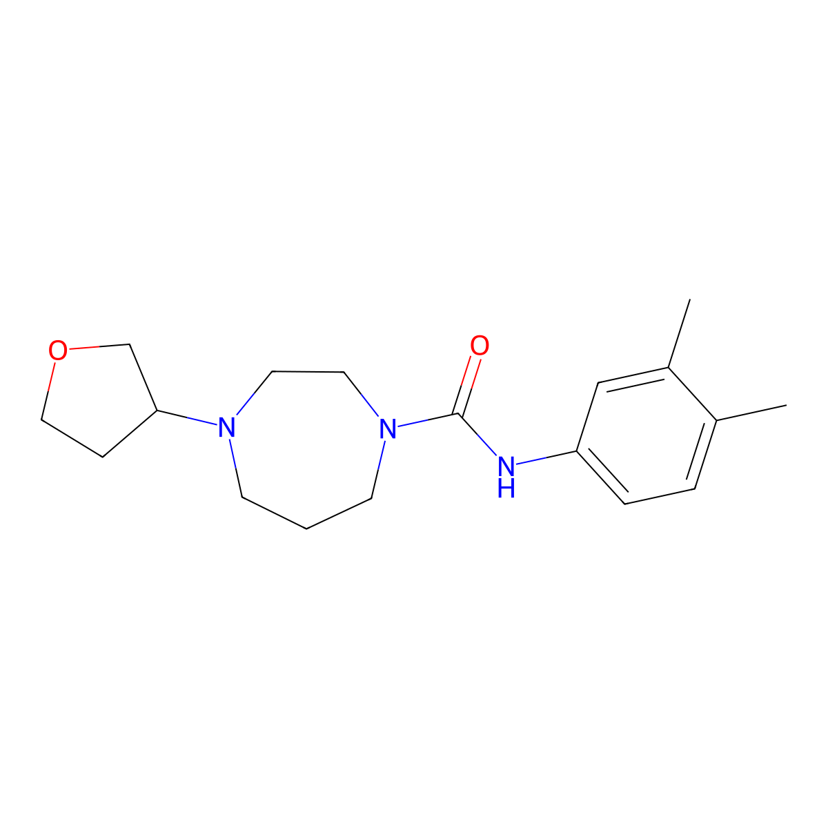 N-(3,4-dimethylphenyl)-4-(oxolan-3-yl)-1,4-diazepane-1-carboxamide molecular structure, CAS 2320575-53-7