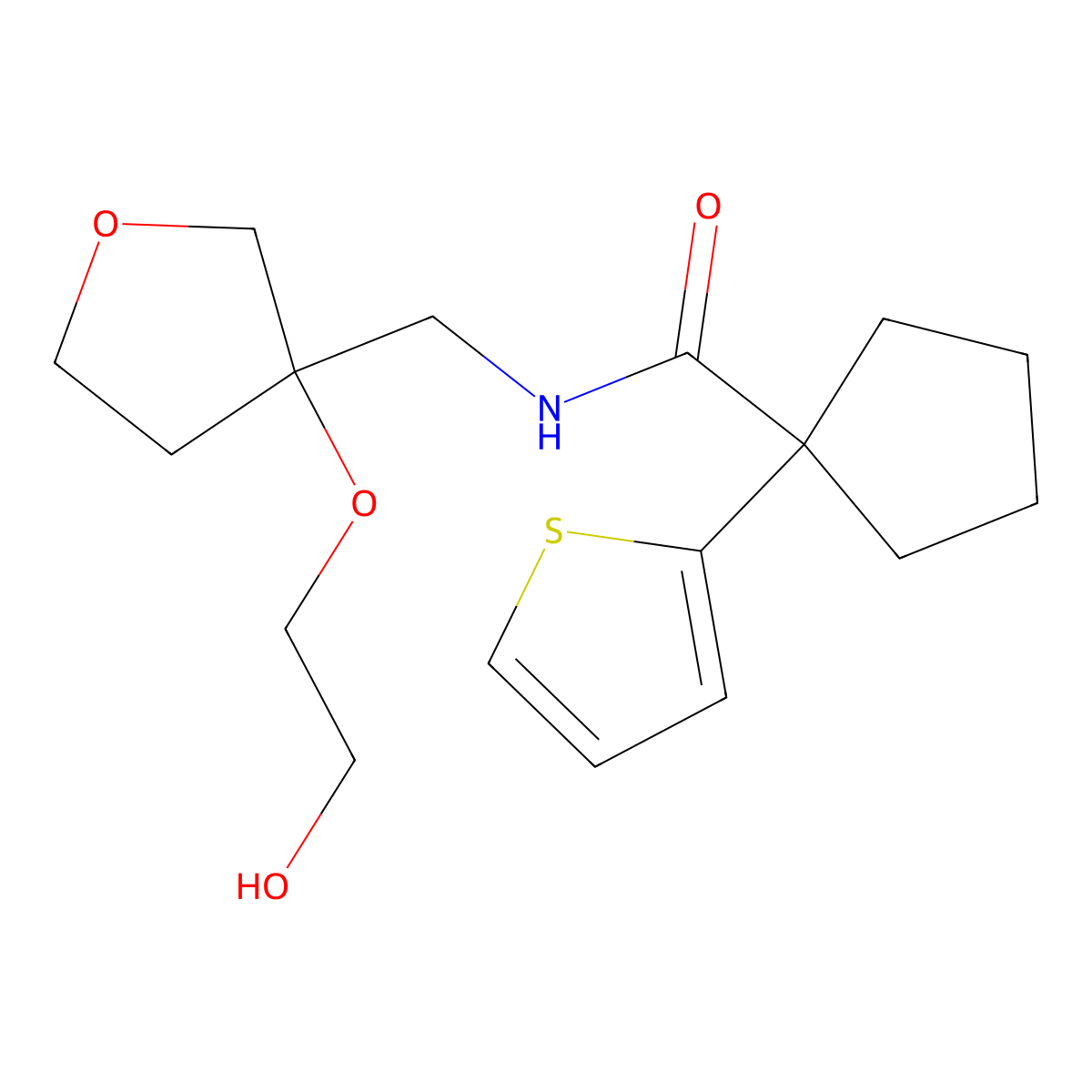 N-{[3-(2-hydroxyethoxy)oxolan-3-yl]methyl}-1-(thiophen-2-yl)cyclopentane-1-carboxamide molecular structure, CAS 2320575-57-1