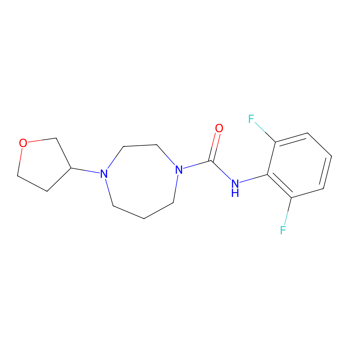 N-(2,6-difluorophenyl)-4-(oxolan-3-yl)-1,4-diazepane-1-carboxamide molecular structure, CAS 2320575-72-0
