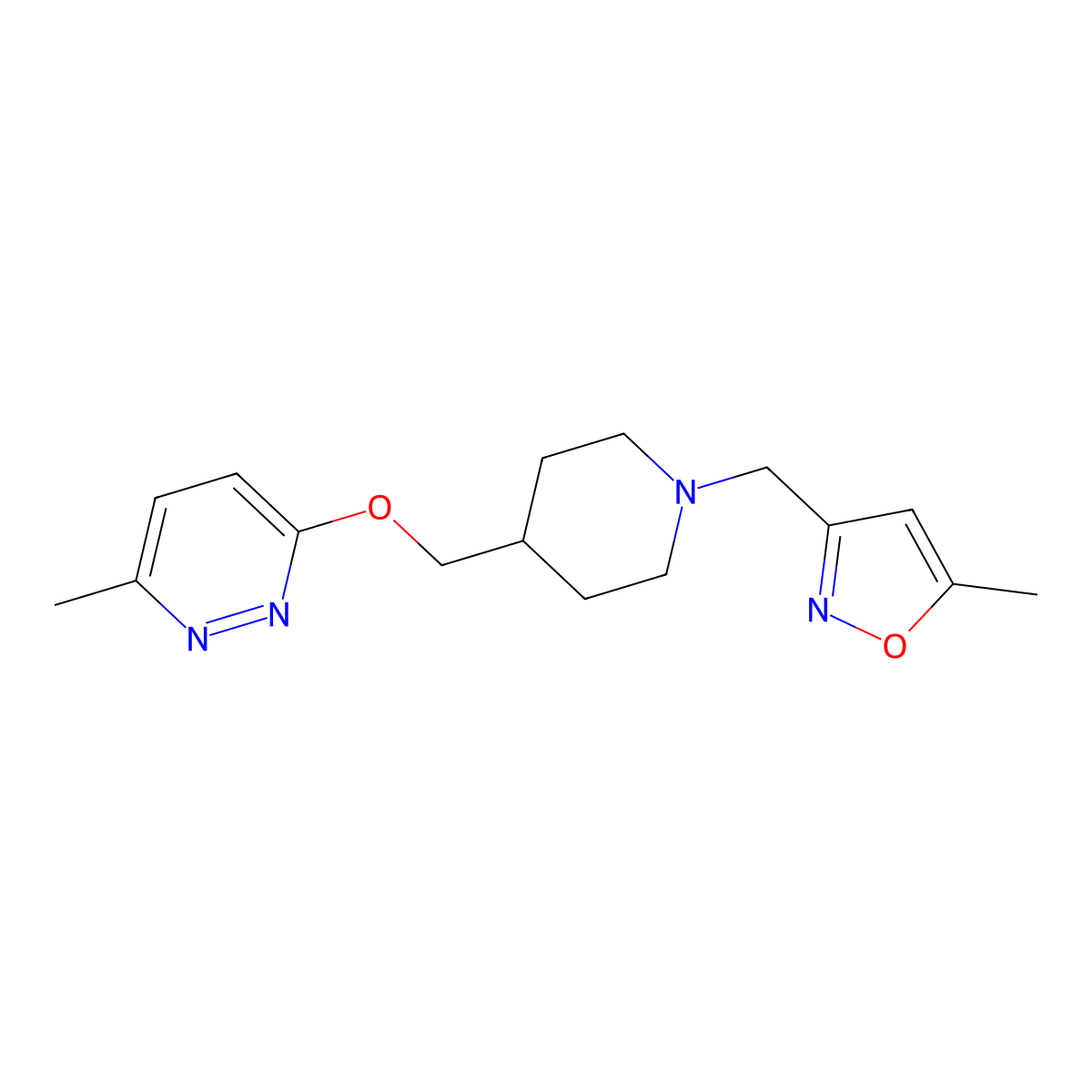 3-Methyl-6-({1-[(5-methyl-1,2-oxazol-3-yl)methyl]piperidin-4-yl}methoxy)pyridazine molecular structure, CAS 2320576-01-8