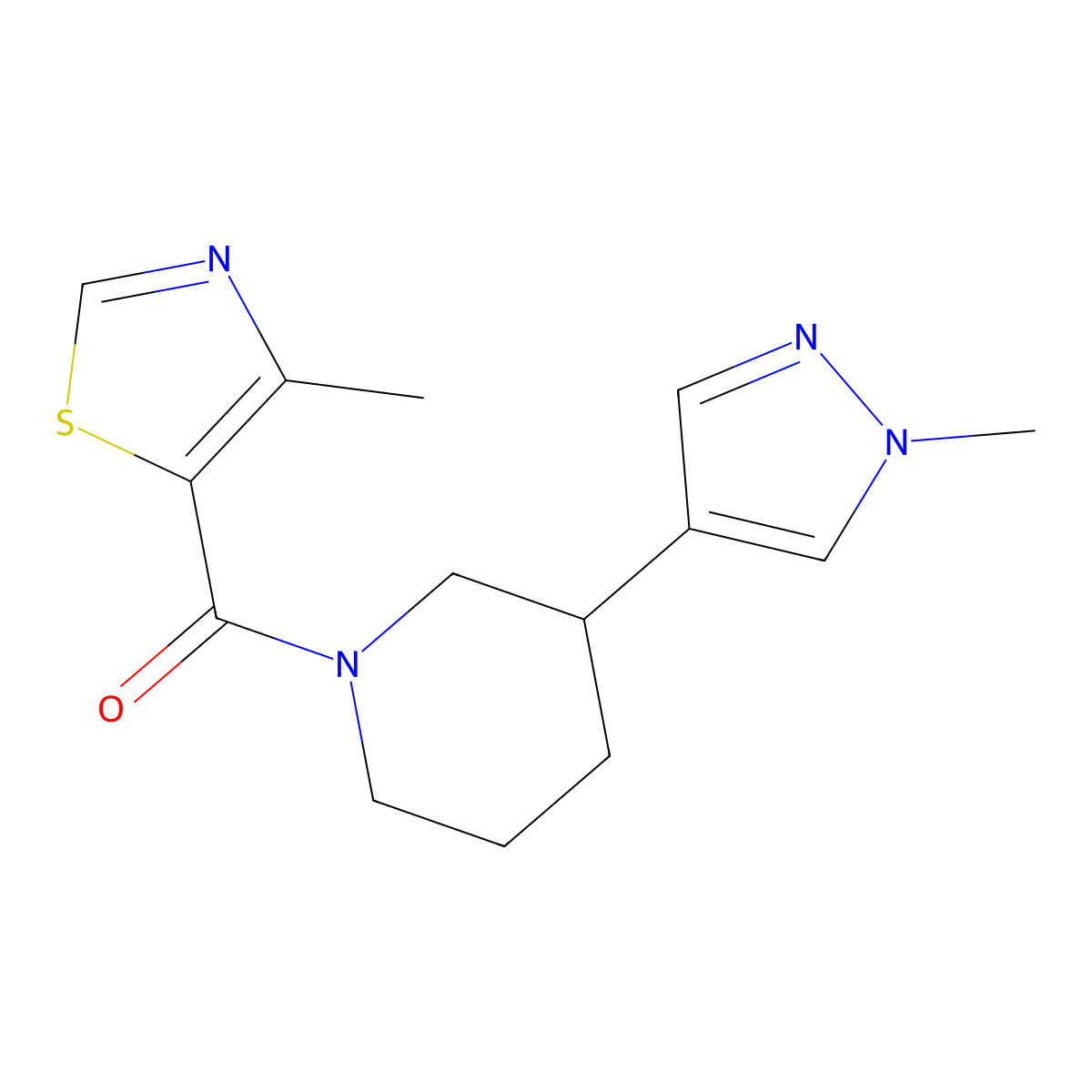 1-(4-methyl-1,3-thiazole-5-carbonyl)-3-(1-methyl-1H-pyrazol-4-yl)piperidine molecular structure, CAS 2320576-20-1