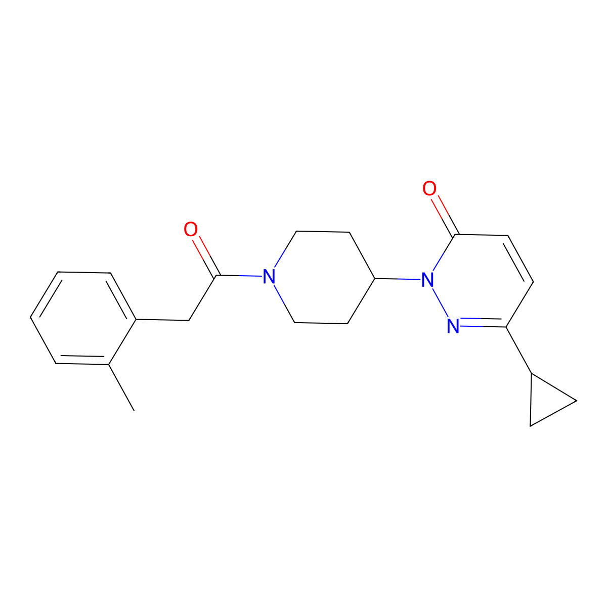 6-Cyclopropyl-2-[1-[2-(2-methylphenyl)acetyl]piperidin-4-yl]pyridazin-3-one molecular structure, CAS 2320576-25-6