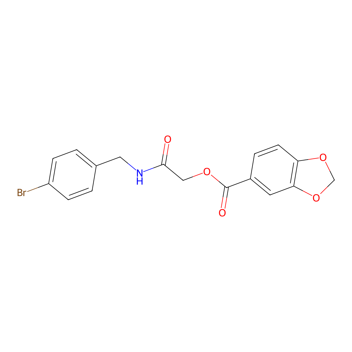 {[(4-bromophenyl)methyl]carbamoyl}methyl 2H-1,3-benzodioxole-5-carboxylate molecular structure, CAS 2320576-38-1