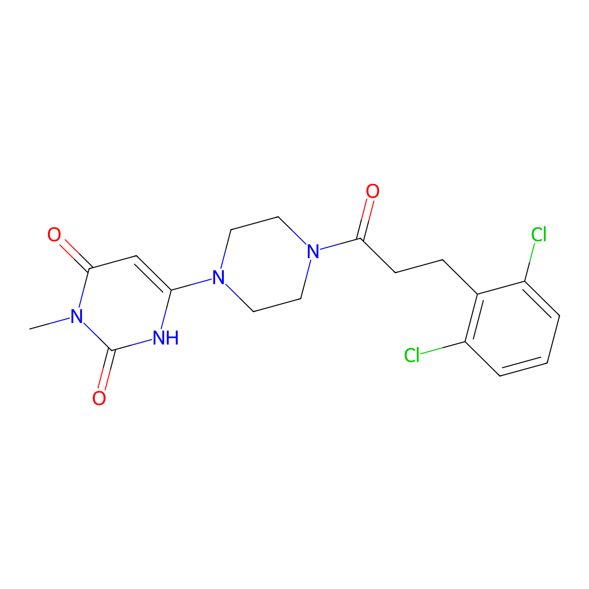 6-(4-(3-(2,6-dichlorophenyl)propanoyl)piperazin-1-yl)-3-methylpyrimidine-2,4(1H,3H)-dione molecular structure, CAS 2320576-64-3