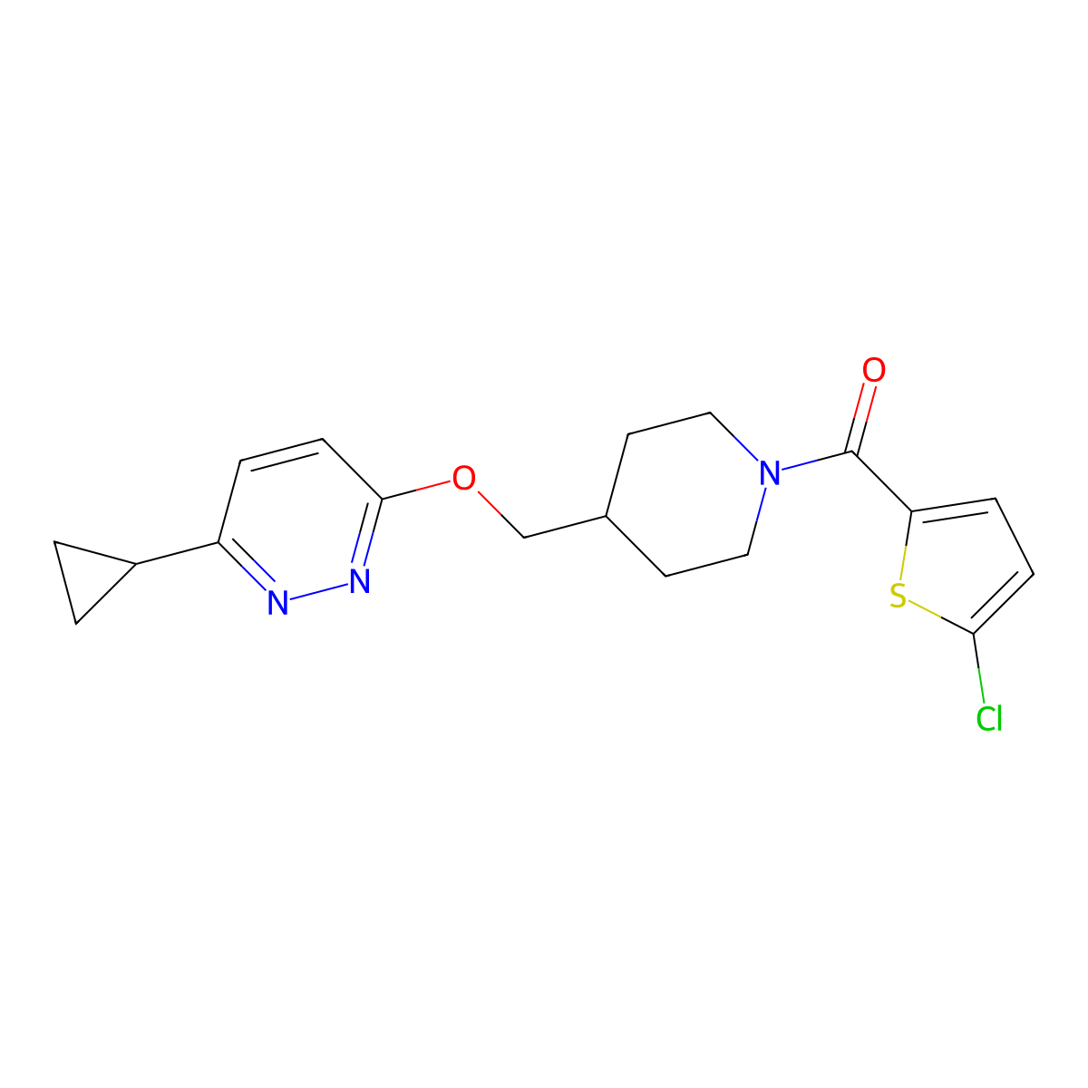 3-{[1-(5-Chlorothiophene-2-carbonyl)piperidin-4-yl]methoxy}-6-cyclopropylpyridazine molecular structure, CAS 2320576-65-4