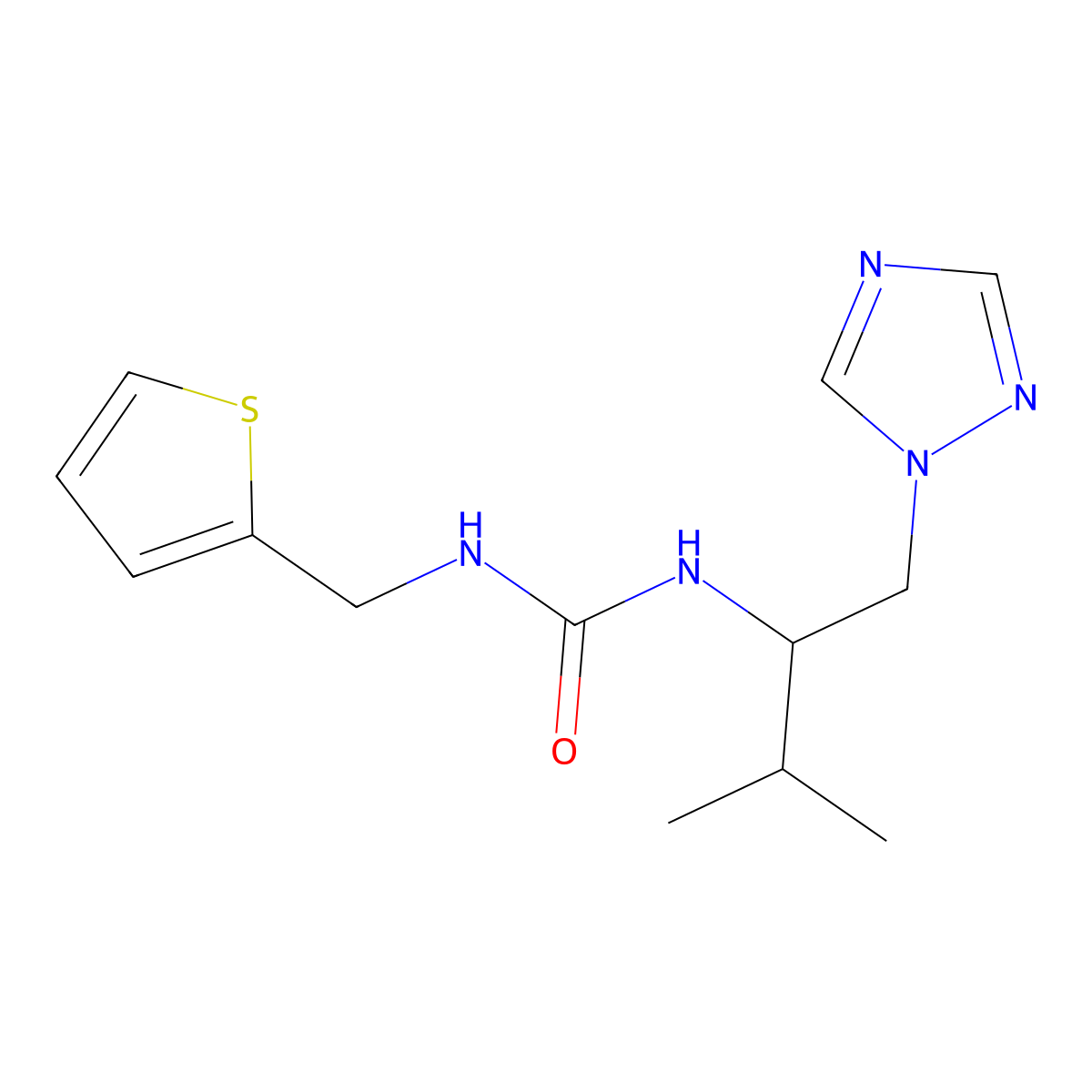 3-[3-methyl-1-(1H-1,2,4-triazol-1-yl)butan-2-yl]-1-[(thiophen-2-yl)methyl]urea molecular structure, CAS 2320576-86-9
