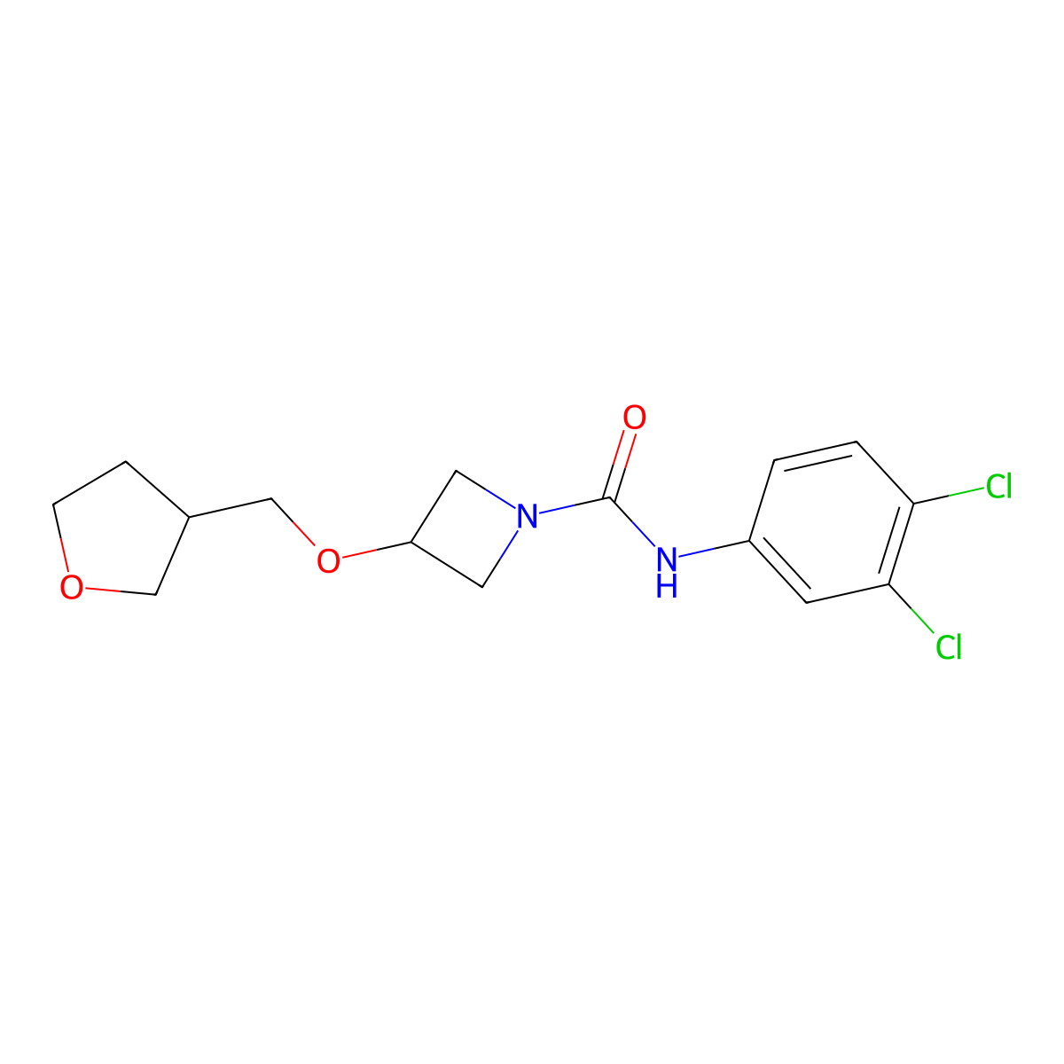 N-(3,4-dichlorophenyl)-3-[(oxolan-3-yl)methoxy]azetidine-1-carboxamide molecular structure, CAS 2320577-16-8