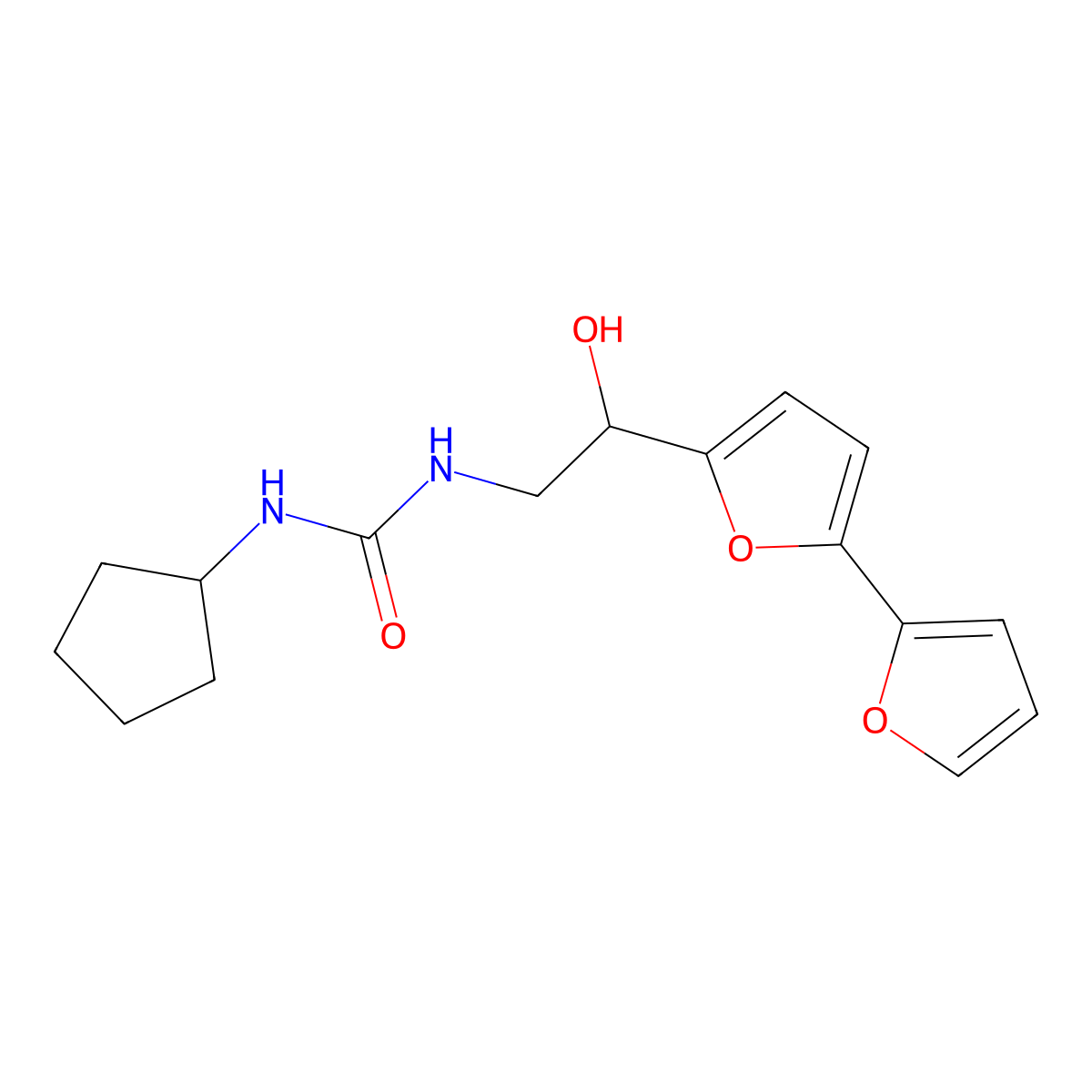 1-Cyclopentyl-3-[2-[5-(furan-2-yl)furan-2-yl]-2-hydroxyethyl]urea molecular structure, CAS 2320577-17-9