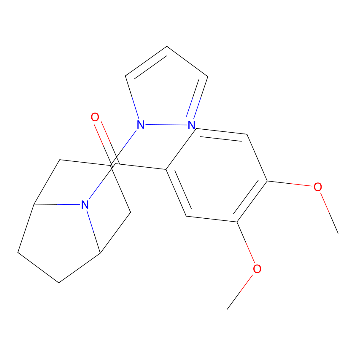 ((1R,5S)-3-(1H-pyrazol-1-yl)-8-azabicyclo[3.2.1]octan-8-yl)(3,4-dimethoxyphenyl)methanone molecular structure, CAS 2320577-41-9