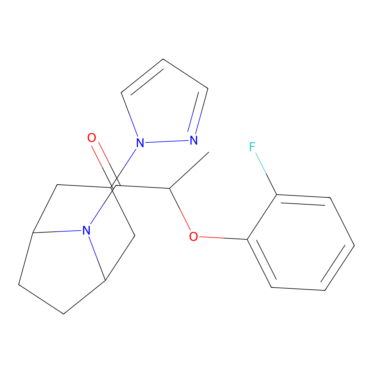 2-(2-fluorophenoxy)-1-[3-(1H-pyrazol-1-yl)-8-azabicyclo[3.2.1]octan-8-yl]propan-1-one molecular structure, CAS 2320577-51-1