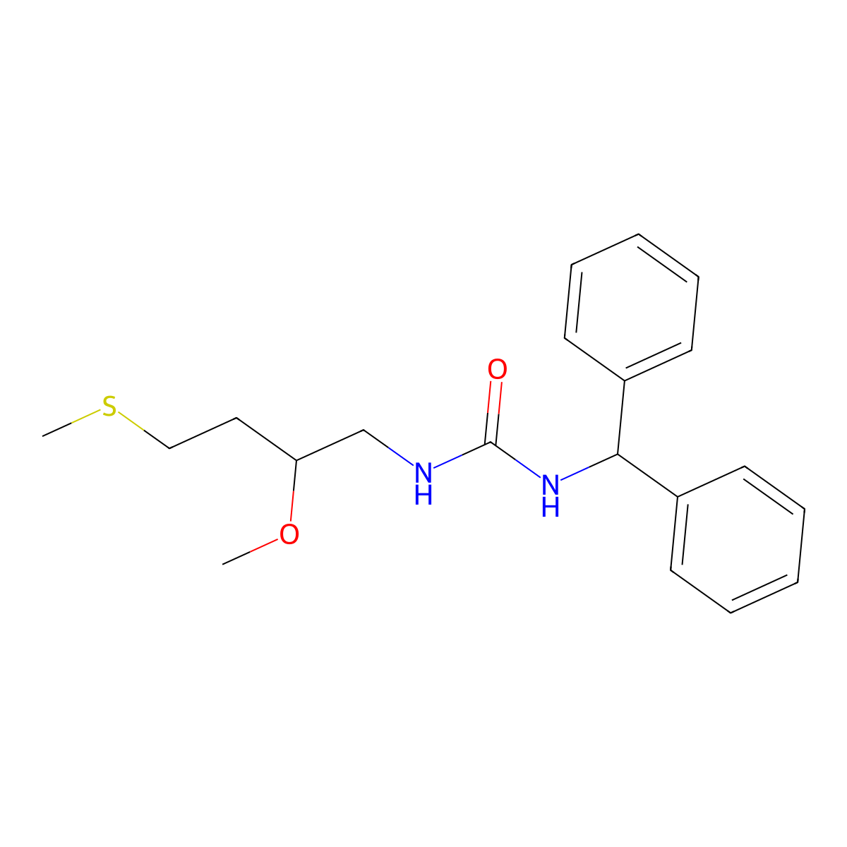 1-(Diphenylmethyl)-3-[2-methoxy-4-(methylsulfanyl)butyl]urea molecular structure, CAS 2320577-56-6