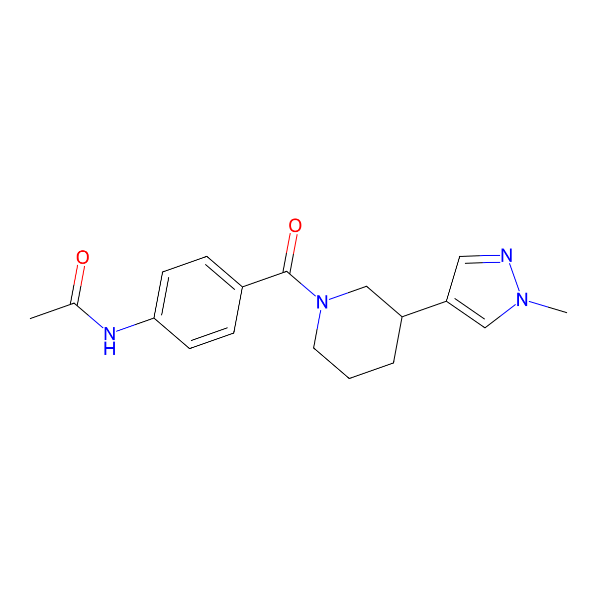 N-{4-[3-(1-methyl-1H-pyrazol-4-yl)piperidine-1-carbonyl]phenyl}acetamide molecular structure, CAS 2320577-75-9
