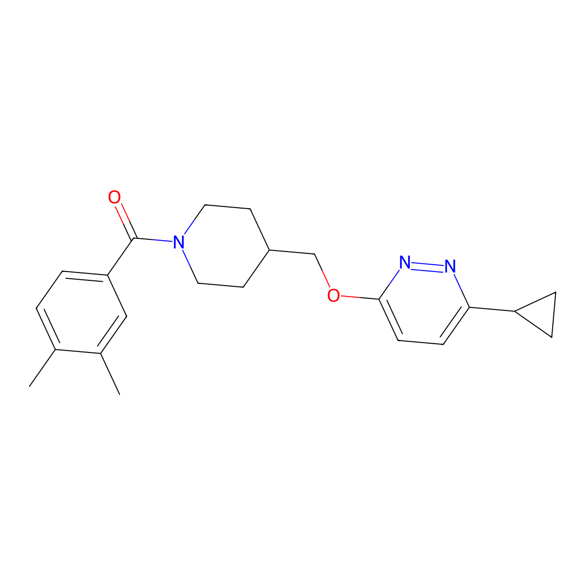 3-Cyclopropyl-6-{[1-(3,4-dimethylbenzoyl)piperidin-4-yl]methoxy}pyridazine molecular structure, CAS 2320577-97-5