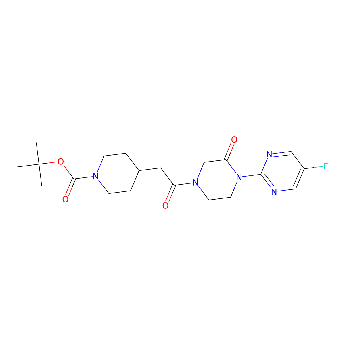 Tert-butyl 4-{2-[4-(5-fluoropyrimidin-2-yl)-3-oxopiperazin-1-yl]-2-oxoethyl}piperidine-1-carboxylate molecular structure, CAS 2320578-06-9