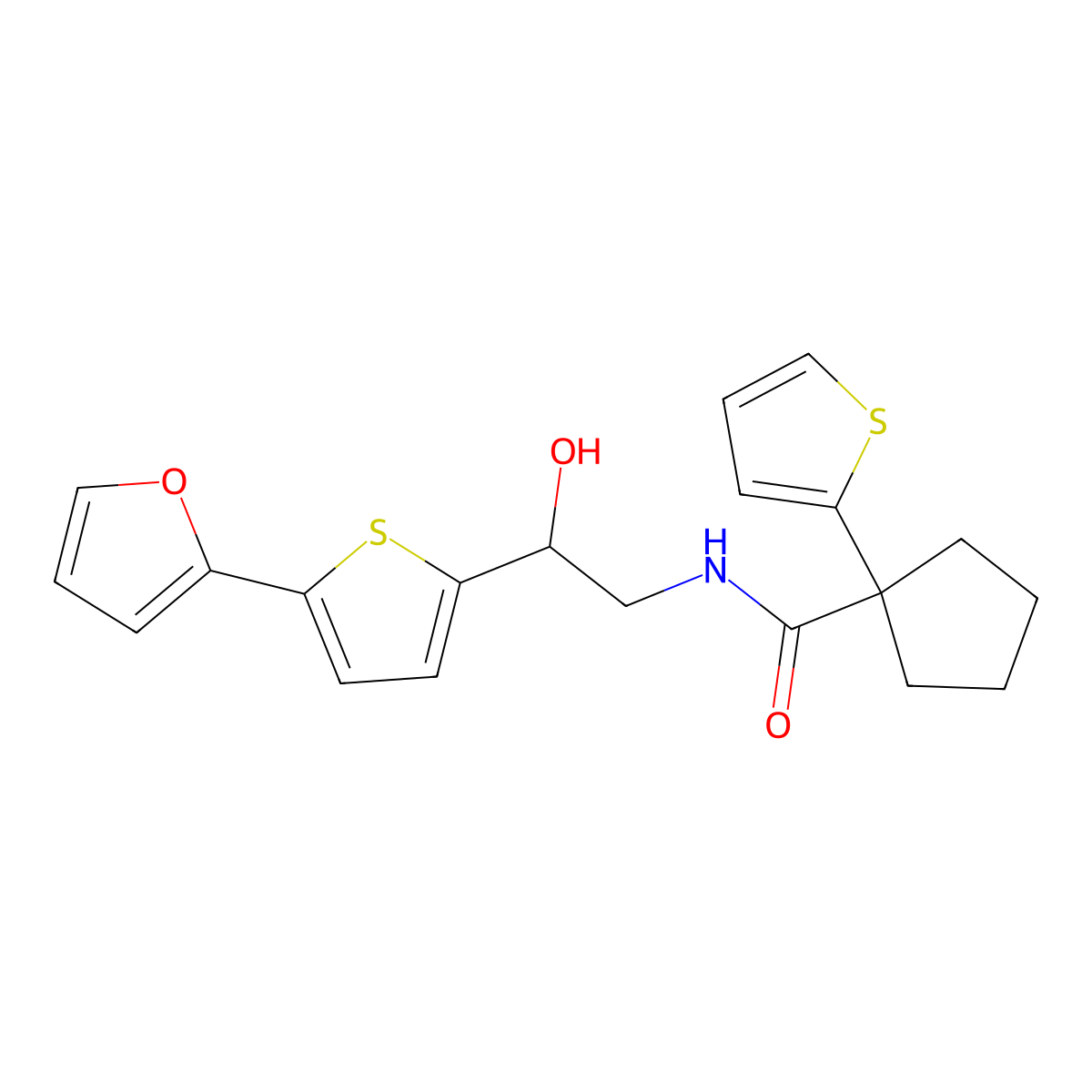 N-{2-[5-(furan-2-yl)thiophen-2-yl]-2-hydroxyethyl}-1-(thiophen-2-yl)cyclopentane-1-carboxamide molecular structure, CAS 2320582-24-7