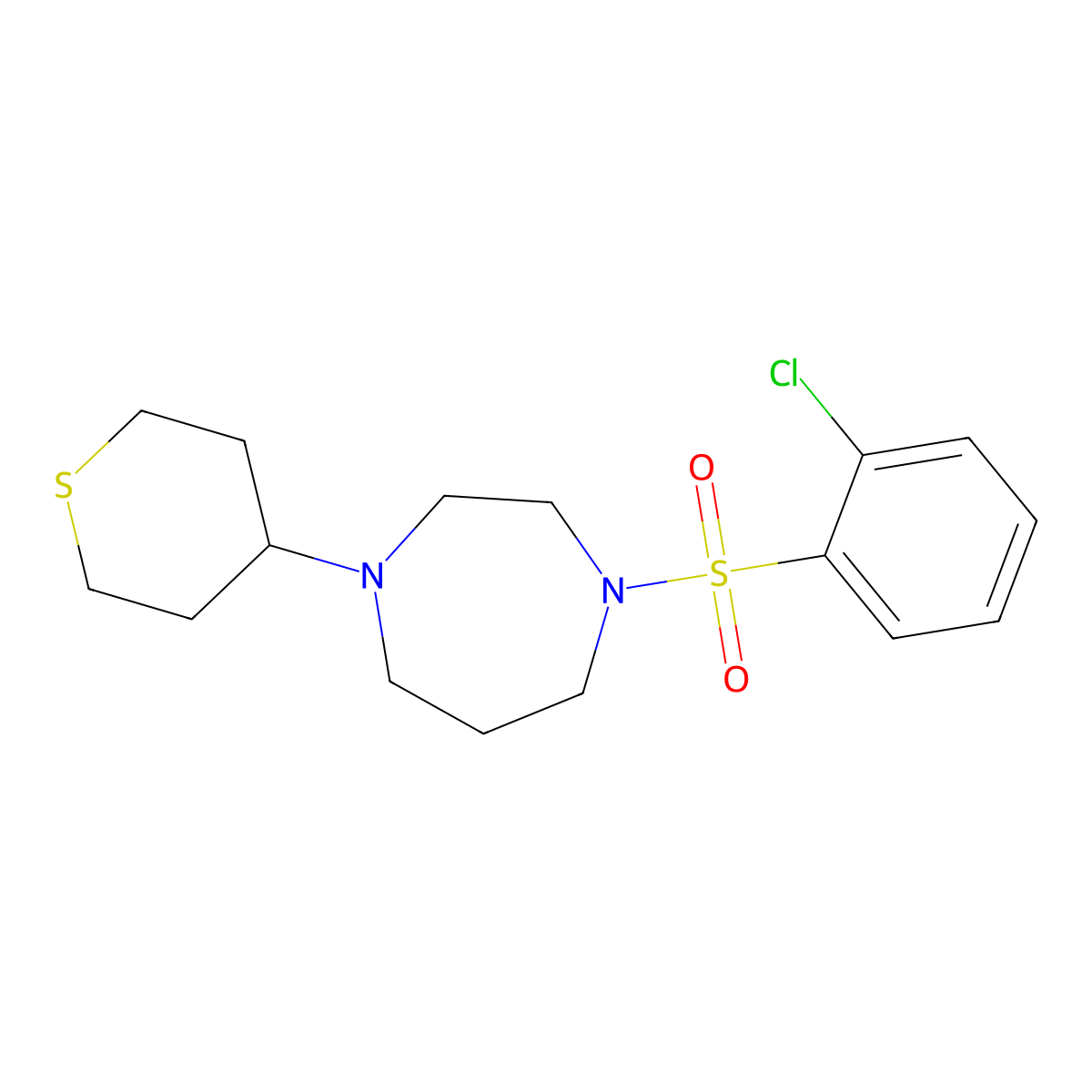 1-(2-Chlorobenzenesulfonyl)-4-(thian-4-yl)-1,4-diazepane molecular structure, CAS 2320582-33-8
