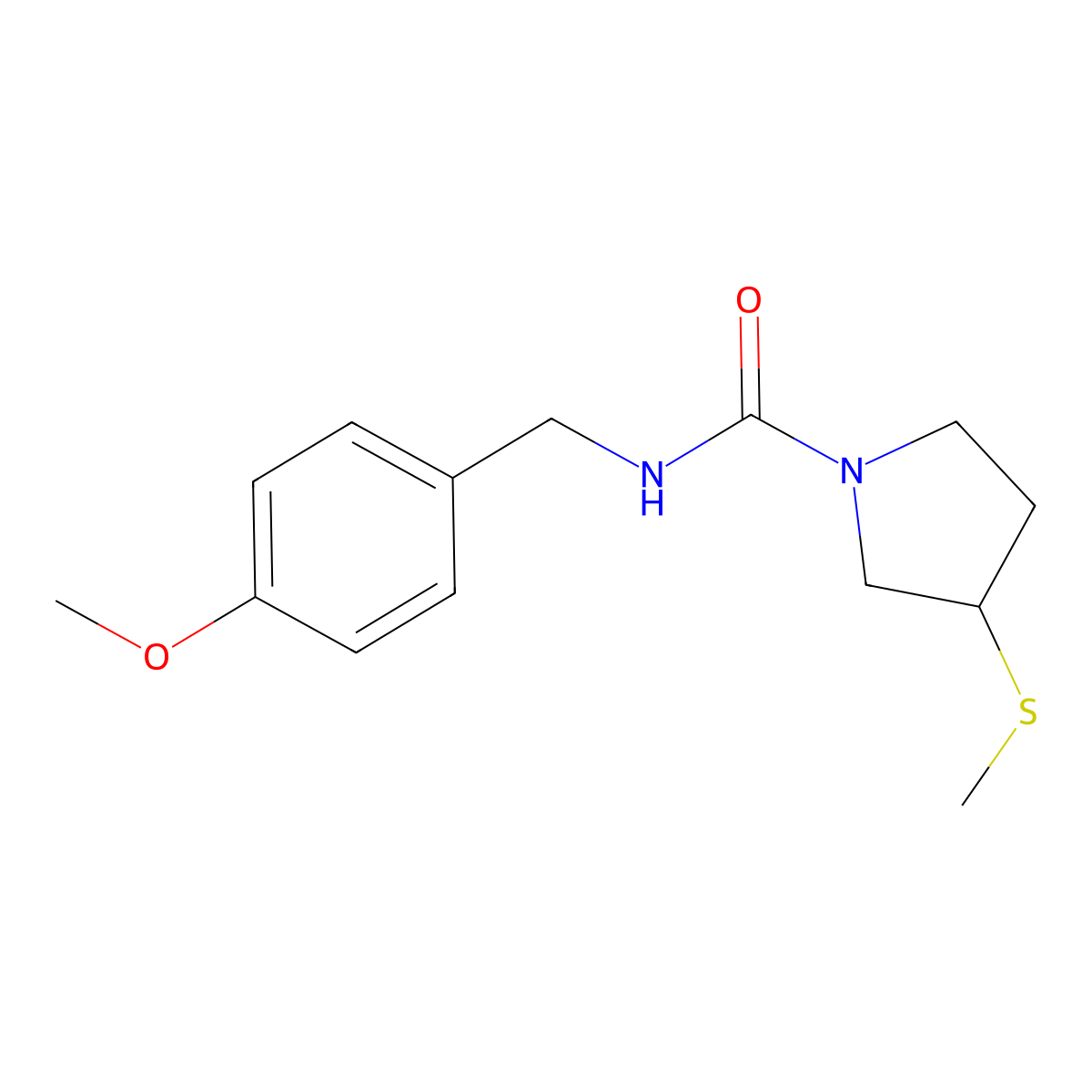 N-(4-methoxybenzyl)-3-(methylthio)pyrrolidine-1-carboxamide molecular structure, CAS 2320582-39-4